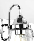 Close-up of Chrome Vanity Light Fixture For Bathroom Three Light Farmhouse Style Over Mirror With Clear Glass Shades Bulbs Not Included