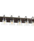 Transitional Five Light Vanity Fixture in Oiled Bronze with Clear and Seeded Glass Damp Rated Bathroom Lighting 36 Inch Wide