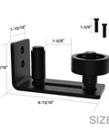 Black 12 Inch Barn Door Handle With Latch And Adjustable Floor Guide Kit component with dimensions for sliding doors.