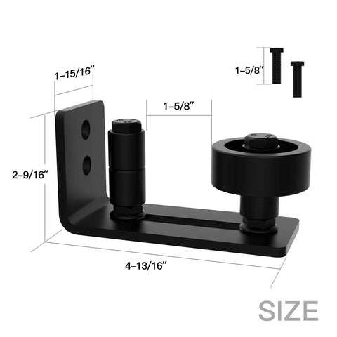 Black 12 Inch Barn Door Handle With Latch And Adjustable Floor Guide Kit component with dimensions for sliding doors.