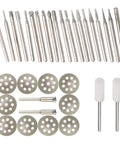 Diamond Burr Set For Rotary Tool 32 Piece Kit With Diamond Burr Bits Cutting Wheels And Polishing Bits displayed on white background