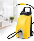 Industrial High Temp Steam Washer Boasting Hella Hot 230 Degree Vapor Output With Seven Pro Attachments for cleaning bathroom surfaces.