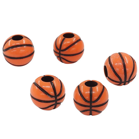 Basketball Beads Set For Crafting, 100 Pcs Lightweight Acrylic Spacer Beads With Big Holes And 4mm Bore, Realistic Mini Basketball Charms