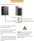 Diagram showing installation steps for Low Voltage PAR36 Well Light with Replaceable 10W LED Bulb, highlighting connectors and warnings.