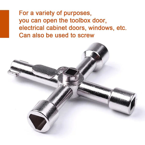 Ten Piece Electrical Cabinet Key Set With Rustproof Zinc Alloy Four Way Utility Keys; cross view showing key ends