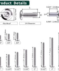 Twelve Pack Heavy Duty 1/4-20 By 3-1/2 Inch Flat Head Hex Socket Cap Screws Paired With Barrel Nuts And Hex Spanner Built Tough From 304 Stainless Steel For Smooth Corrosion Resistant Fastening product dimensions and details image.