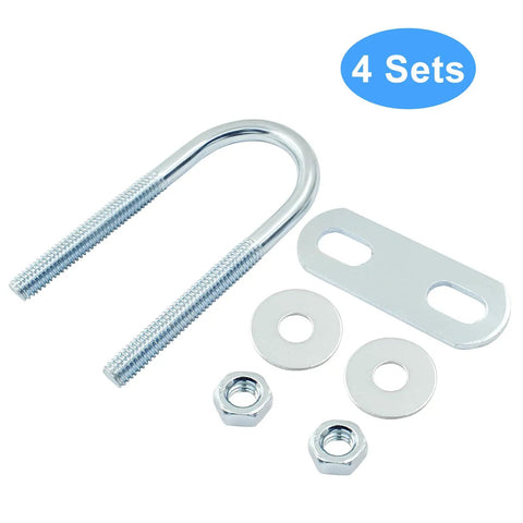 Four Pack M6 U Bolts 1 Inch Wide Round U Bolts With Frame Plates Nuts And Washers Zinc Plated Steel U Clamp For Trailers And Boats 25mm By 70mm For Tough Use