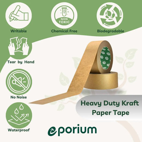 Premium Paper Packing Tape Self Adhesive Recyclable 2 Inch By 55 Yard Eco Friendly Heavy Duty Writable And Uncoated Packaging Tape For Box Sealing Masking Moving Supplies One Roll product image with features displayed
