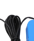 No Sweat Mini Sump Pump Compatible With 18V Battery, Knocks Out 500 GPH Flow Rate, showing compact blue body and coiled black power cable.