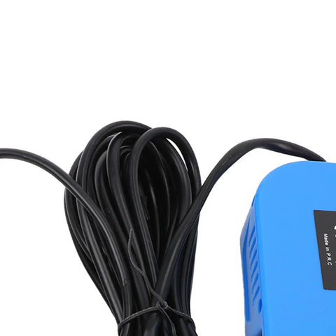Close-up of the Slick Compact Portable Sump Pump That Pumps Up To 500 Gallons Per Hour with black cord and blue casing.