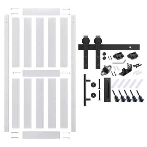 42 By 84 Inch Sliding Barn Door With Seven Foot Hardware Kit And Handle, Floor Guides, Pre Drilled Holes, Easy Assembly