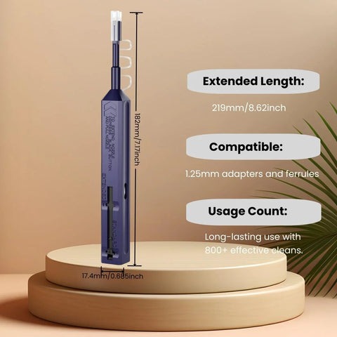 Mexture LC fiber cleaner pen, 1.25mm LC connector cleaner, blue handheld cleaning tool (side view)