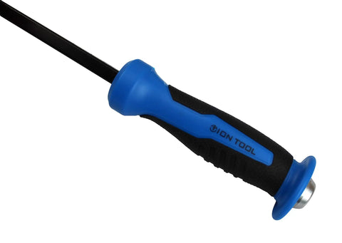 Handle of Pry Bar Set Four Piece Eight To Twenty Four Inch With Hammer Top Heavy Duty Prying Tools Non Slip Blue Grip