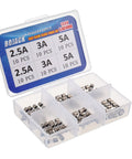 125V Fast Blow Glass Fuse Kit For Electronics Repair, 3.6x10mm, 60-Piece Surface Mount Assortment with storage case open