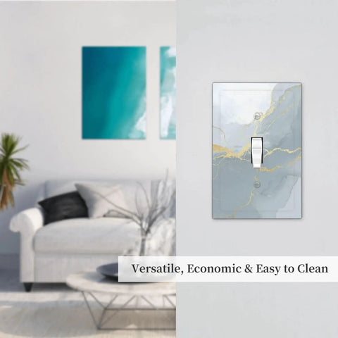 Totally Dope Grey And Gold Marble Single Toggle Switch Cover Plate With Bold Abstract Patterns Durable Plastic Wall Decor in modern interior.