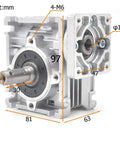 worm gearbox speed reducer NMRV-030 showing input and output bore dimensions in argentate finish
