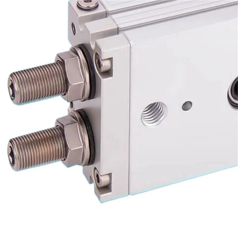 Built Tough Rotary Cylinder With Slick Pneumatic Actuator For Smooth Heavy Duty Workflows And Reliable High Torque Shaft Rotation close-up of dual connection ports