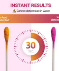 AssuTest lead test kit for dishes with 60 swabs; front view shows orange and pink swabs and a 30-second timer graphic