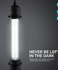 Cordless LED Work Light 4 Pack illuminating in dark with text on side. Portable Multipurpose Lighting With 350 Lumens, 5 Hour Runtime.