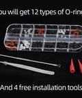 144 Piece O Ring Set In 12 Sizes Made From Nitrile NBR Buna N Material Includes Installation Tools And Handy Organizer Case
