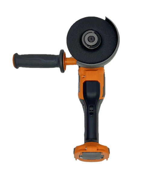 18 Volt Brushless Cordless 4 1 2 Inch Paddle Switch Angle Grinder Power Tool top view showing handle and disc.