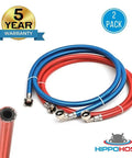 4ft Burst Proof Washer Hose Set With 3 Layer PVC Coated Stainless Steel Universal Fit For All Washers 2 Pack, red and blue hoses