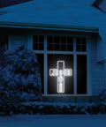 Jesus Saves Neon Sign Cross LED Light 3D Art Wall Decor 20x14 In Lit Night Glow For Church Home Window Memorial Gift Christian Birthday Wedding Decor Ideal Gift For Any Occasion displaying on a window at night