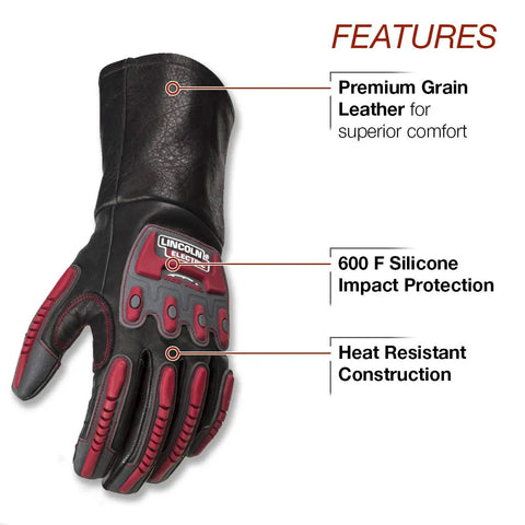 Roll Cage Welding And Rigging Gloves With Impact Protection Black Grain Leather High Heat Silicone Reinforcements