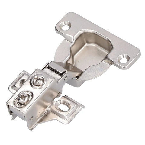 Close-up of 95 Degree Concealed Cabinet Hinges With Soft Close Easy Install for European Frameless Wardrobes and Bookcases, steel material.