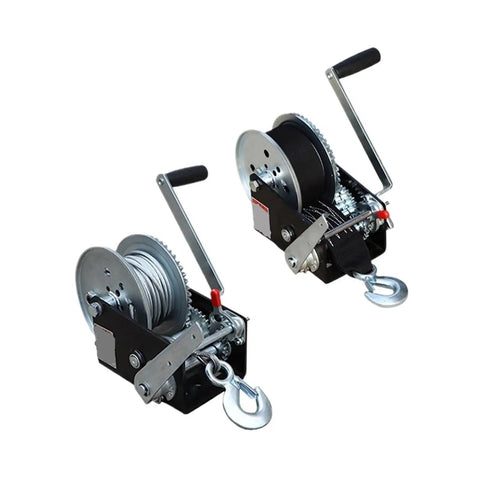 Heavy Duty 2500 Lb Two Way Self Locking Manual Winch Portable Electric Hoist Crane Rigging Gear for lifting, showing gear and handle.