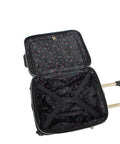 Open view of Designer Underseat Luggage For Women, 15 Inch Hardside Carry On With Two Rolling Wheels, showcasing interior space
