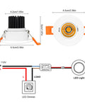 Diagram of 2 Inch LED Downlight 12 Pack Recessed COB Dimmable Ceiling Lights 3W 3000K Warm White CRI80 With LED Driver