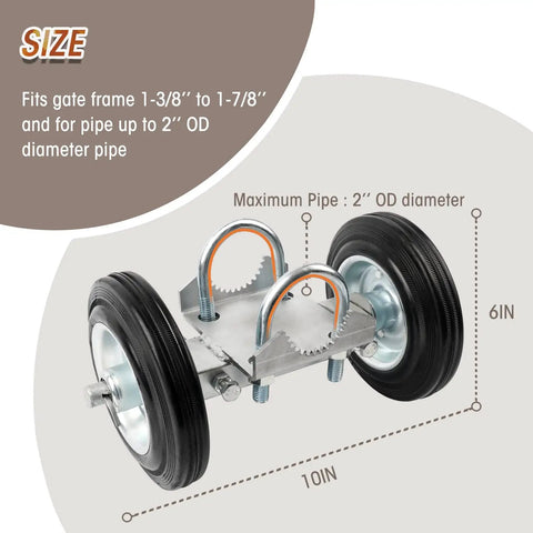 Heavy Duty Gate Wheel 6 Inches With Rubber Roller For Metal Tube Gates And Driveway Fences, Sliding Gate Roller shown in dimensions