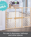 Wooden Baby Gate With Mesh For Doorways, Quick Fit Pressure Mounted, Adjustable 26.5 to 42 Inches Wide, 23 Inches Tall in hallway