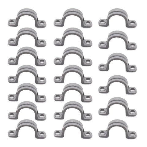 Half Inch PVC Pipe Strap Clamp Kit, 2-Hole Conduit Supports, 20 Rust-Resistant Gray Mounts for Electrical Wiring