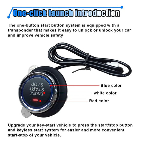 Push Start Button Kit For Most DC12V Cars, One Touch Engine Start Upgrade with blue button and transponder cable