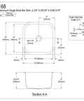 Technical drawing of Undermount Bar Sink 16x16 Inch 8 Inch Deep 18 Gauge Brushed Stainless Steel Single Bowl Scratch Resistant Sound Dampening Pads.