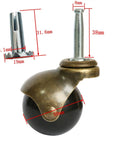 Top Shelf Sweet 2-Inch Brass Ball Casters Set Of 4 Vintage Antique Roller Wheels With 5/16-Inch Stem and Mounting Sockets shown with dimensions.