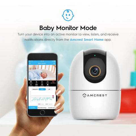 Person holding phone using 4MP WiFi Indoor Camera With Baby Monitor, Human And Pet Detection, Motion Tracking, Two Way Audio, Pan Tilt, Night Vision, Phone App Compatible, Smart Home IP Security Cam