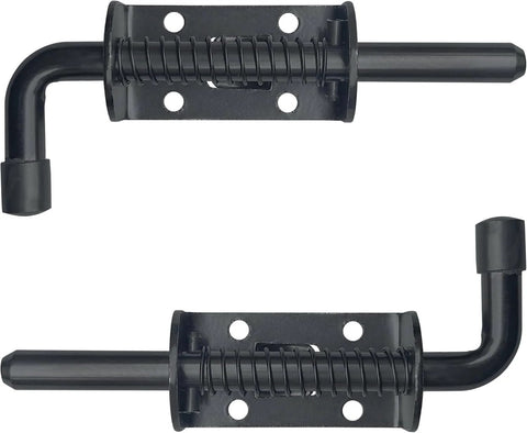 Two-pack black 5-inch carbon-steel spring-loaded latch pins with mounting plates for doors and cabinets.