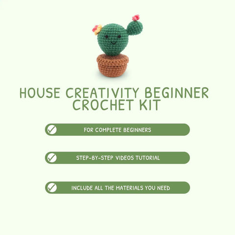 Beginner Crochet Plant Kit No Water Mini Succulent Garden With Five Amigurumi Plants DIY Crochet Starter Kit With Video Tutorial Yarn Pots