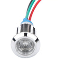 Close-up of Four Pack Round 10mm Prewired LED Indicator Lights, Common Anode, Red and Green Dual Color, 12 to 24V DC, IP67 Waterproof.