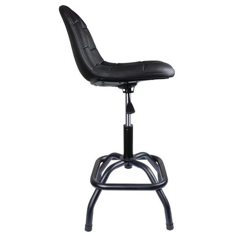 Side view of Pneumatic High Back Adjustable Swivel Bar Stool With Back Support For Home Bar And Shop Black Foam Padded Seat