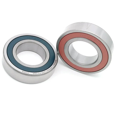 H7005C 2RZ Pair Twin Angular Contact Bearing Set 25 X 47 X 12 MM showing sealed bearings with blue and red seals.