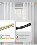 Gold Curtain Rod Set For Windows 32 To 50 Inches With Adjustable Five Eighth Inch Rod, Heavy Duty Brackets, Twisted Cage Finials shown.