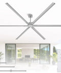 No Sweat 120 Inch HVLS Ceiling Fan For Shops And Gyms with aluminum blades and remote in modern indoor setting.