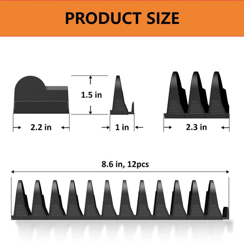 Diagram showing the dimensions of the 52 Piece Modular Wrench Organizer Set For Tool Drawers With Metric And SAE Labels Black Finish Wrench Rack.