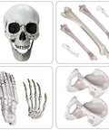 Realistic Skeleton Bones 28 Piece Halloween Prop Set with skull, hand, leg, and pelvis bones in lightweight plastic