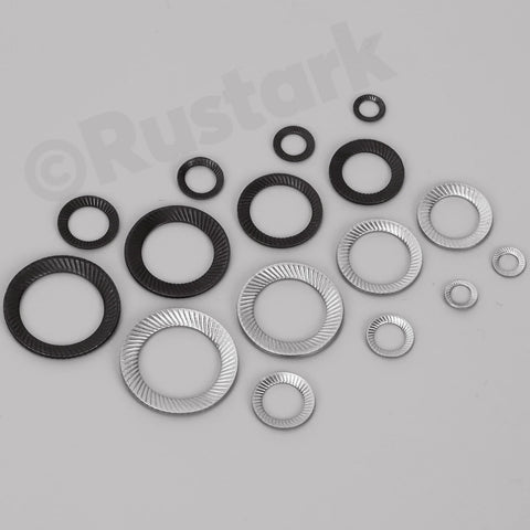 Rustark 160-piece set of 9 sizes 304 stainless steel double-sided lock washers in black and silver