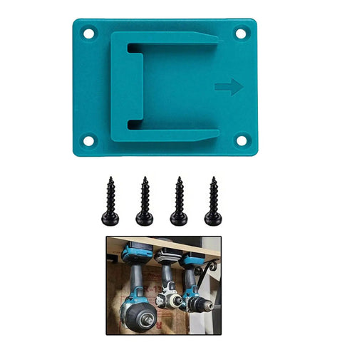 Space Saving Wall Mounted Power Tool Rack For Cordless Drills And Impact Drivers Secure Garage Workshop Wall Mount Holder For 14V 18V Tools Fits Wall Ceiling Or Mobile Workstations in blue plastic with screws included.